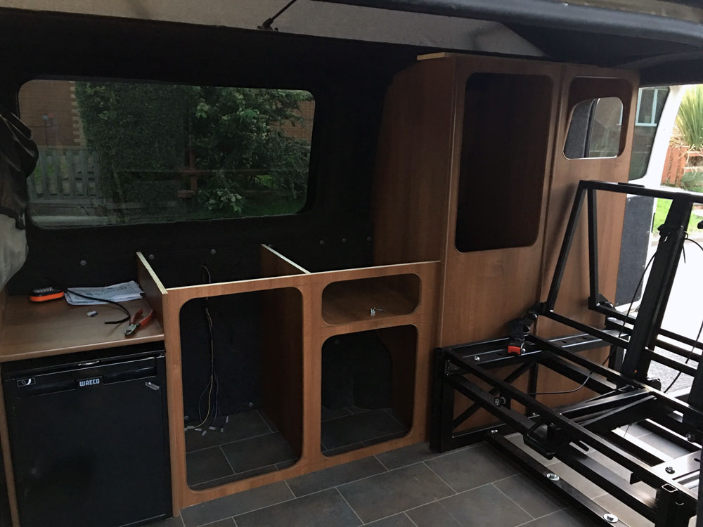 VW t5 cupboard work rock and roll bed and fridge