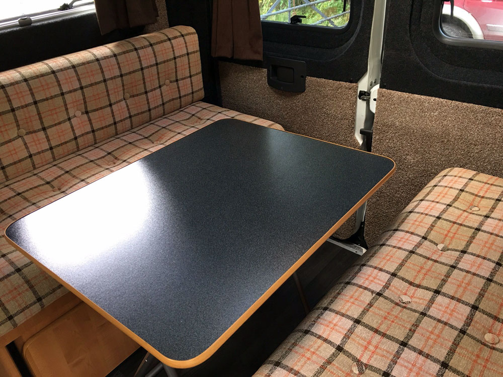 Fiat Ducatto conversion: rear seating area with table