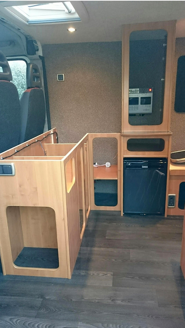 Fiat Ducatto conversion interior cupboards being fitted